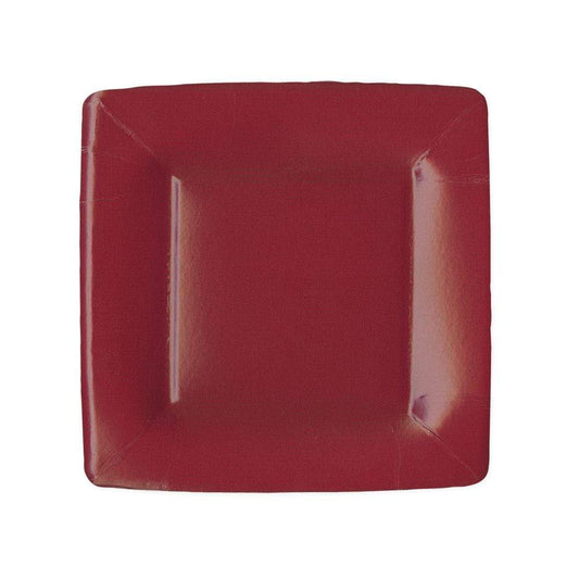 Assiettes carrées en papier gros-grain pour salades et desserts, couleur canneberge - 8 par paquet