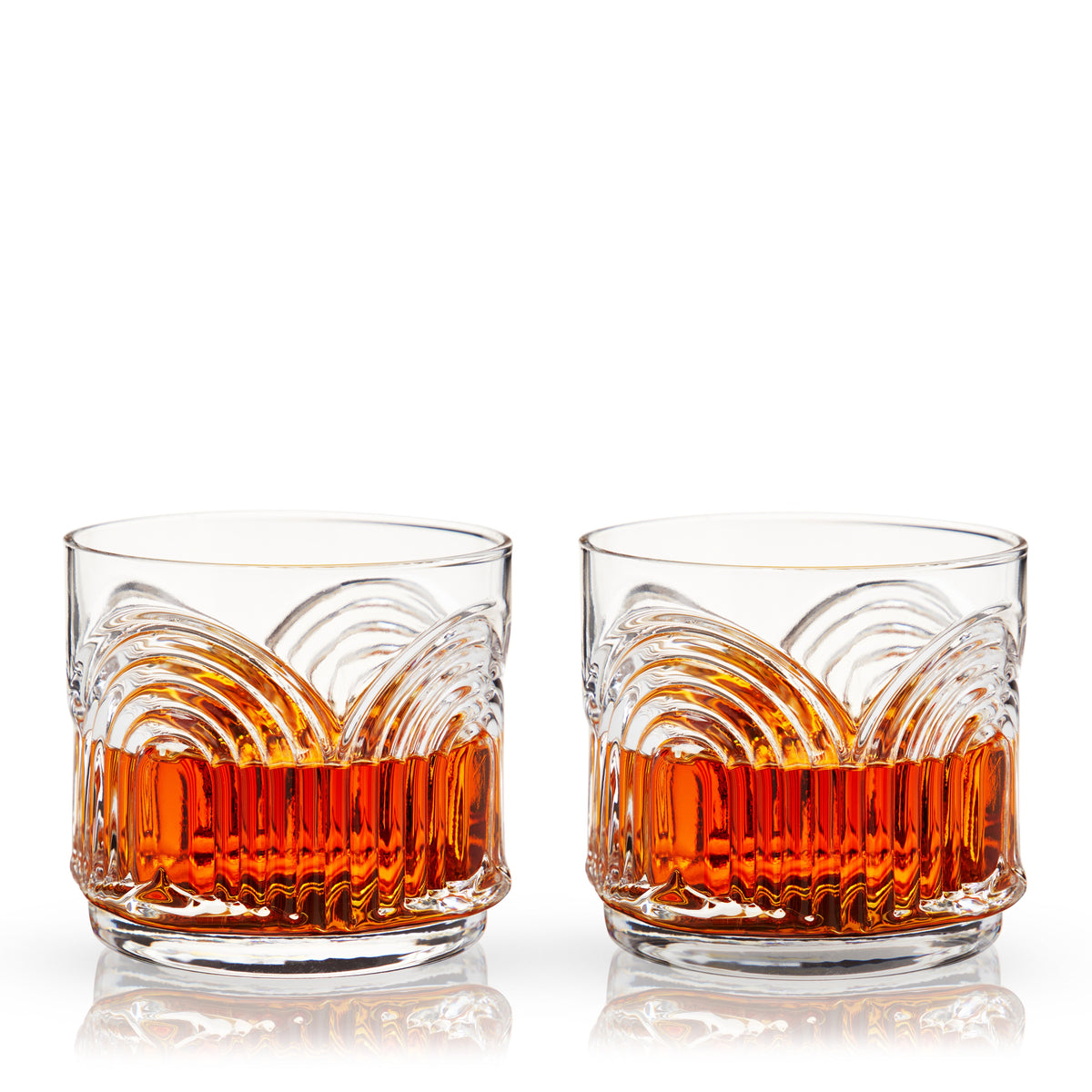 Beau Crystal Lowball Tumblers, Viski 2pc set in amber-tinted crystal on Tampa Home & Garden Store