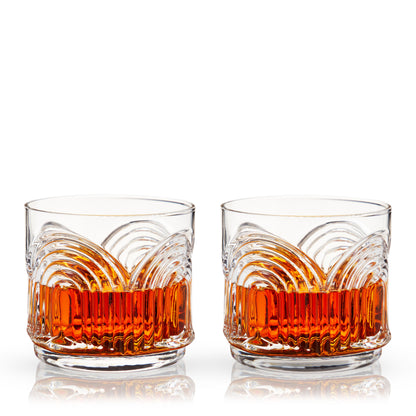 Beau Crystal Lowball Tumblers, Viski 2pc set in amber-tinted crystal on Tampa Home & Garden Store