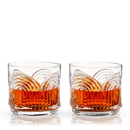 Beau Crystal Lowball Tumblers, Viski 2pc set in amber-tinted crystal on Tampa Home & Garden Store