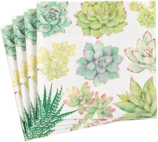 Serviettes de cocktail en papier à motifs de plantes succulentes - Serviette de cocktail