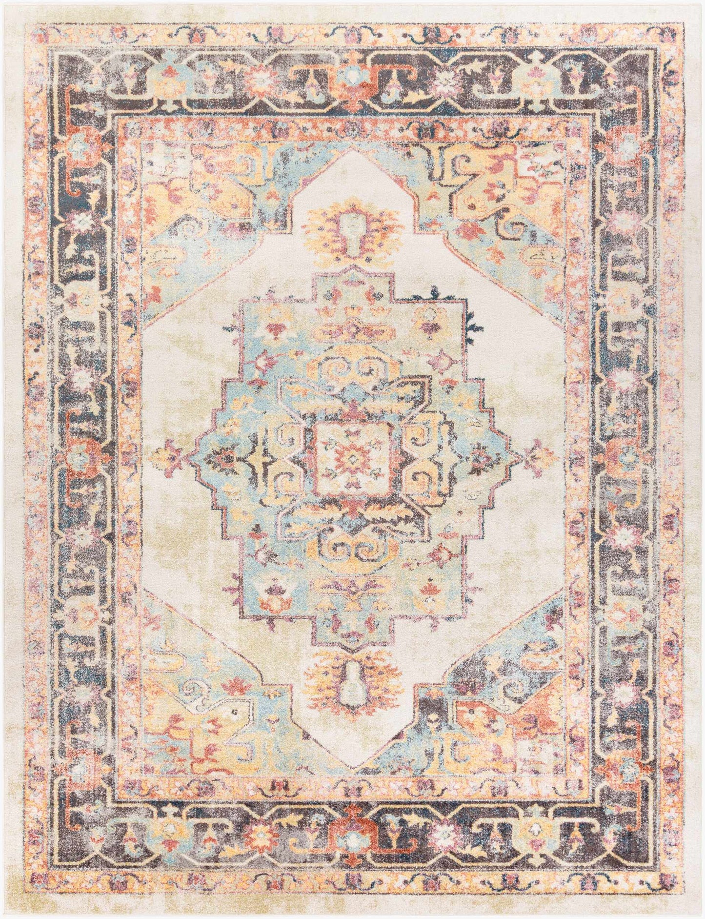 Hillcrest Area Rug by Boutique Rugs pastel rug with ivory field and medallion border on Tampa Home & Garden Store