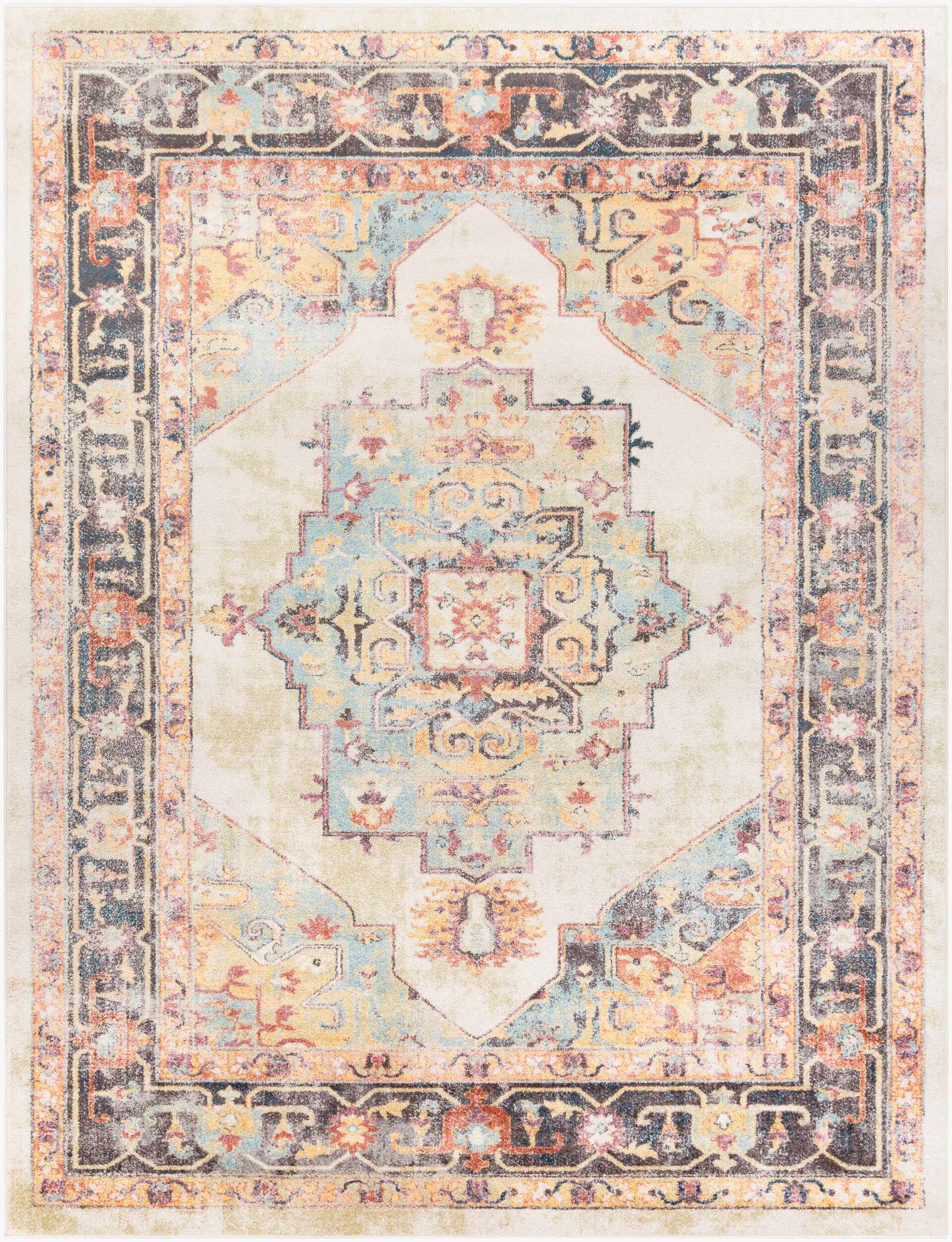 Hillcrest Area Rug by Boutique Rugs pastel rug with ivory field and medallion border on Tampa Home & Garden Store