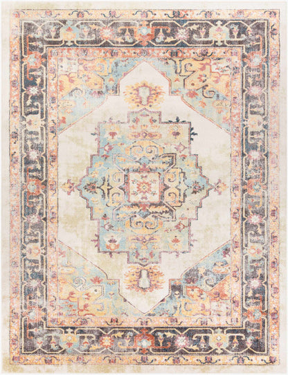 Hillcrest Area Rug by Boutique Rugs pastel rug with ivory field and medallion border on Tampa Home & Garden Store