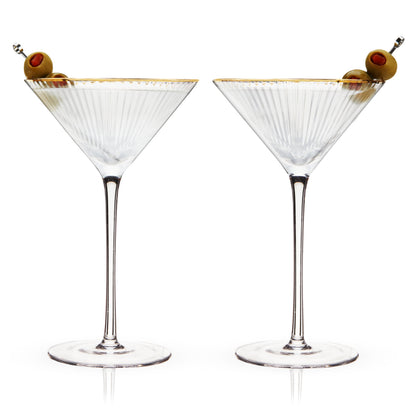 the Gold Rim Rippled Crystal Martini Glasses Set