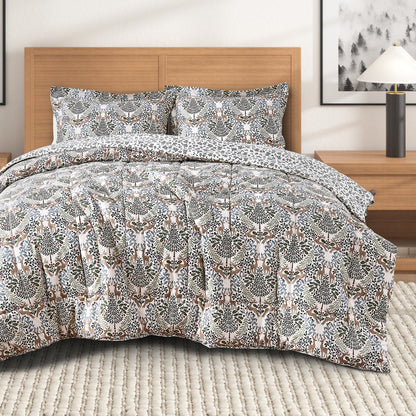Reversible Christmas Comforter & Sham Set with woodland deer on white by Great Bay Home on Tampa Home & Garden Store