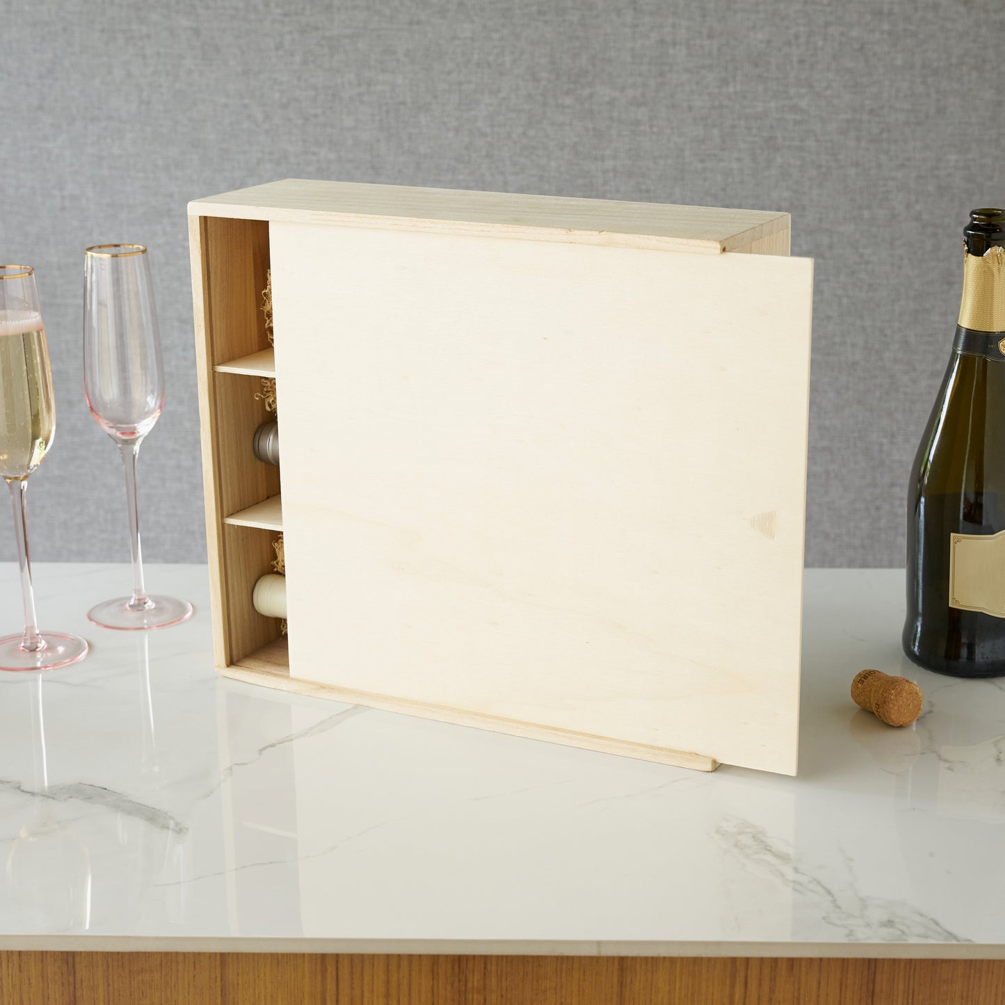 Solid Wood Wine Box For Three Bottles And Storage