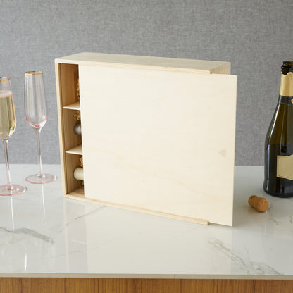 Solid Wood Wine Box For Three Bottles And Storage