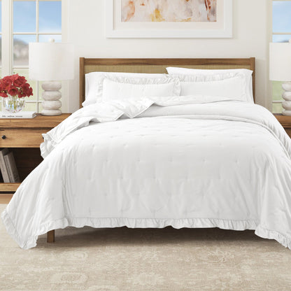 Dot Stitched Ruffled Quilt Set and Bedding