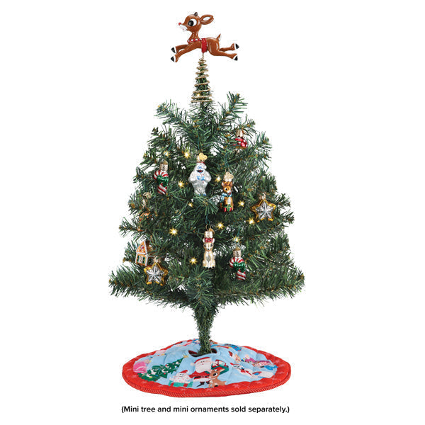 Mini Rudolph Tree Topper & Skirt by The Country Christmas Loft on tree with red snowy skirt on Tampa Home & Garden Store
