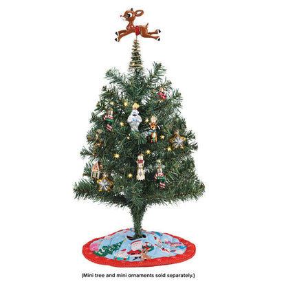Mini Rudolph Tree Topper & Skirt by The Country Christmas Loft on tree with red snowy skirt on Tampa Home & Garden Store