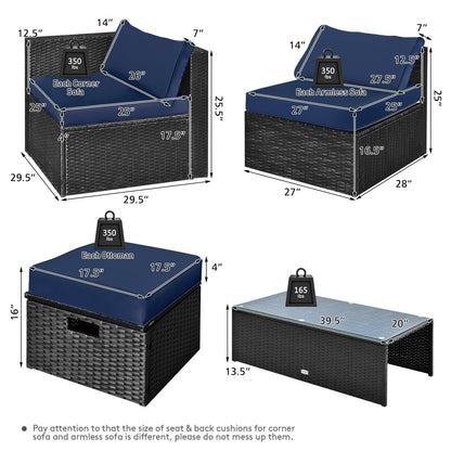 8 Pieces Patio Rattan Storage Table Furniture Set-Black