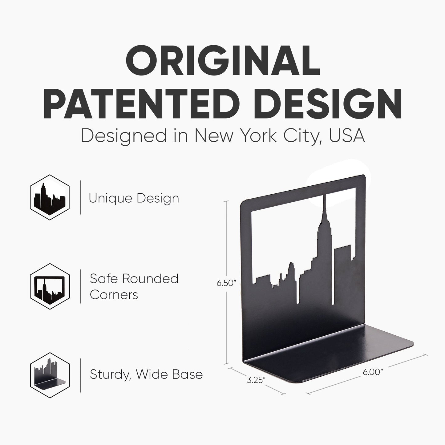 NYC Skyline Bookends – Decorative Metal Book Ends by Geomod