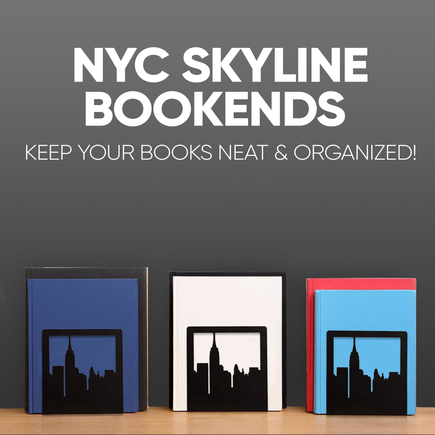 NYC Skyline Bookends – Decorative Metal Book Ends by Geomod