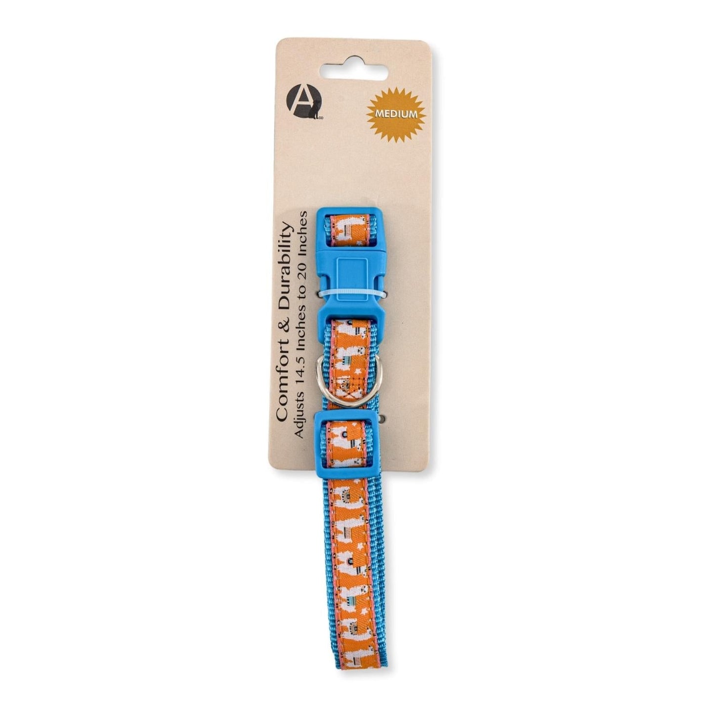 Collar de nailon para perro con diseño de llama bordada, ajustable, cómodo y seguro.