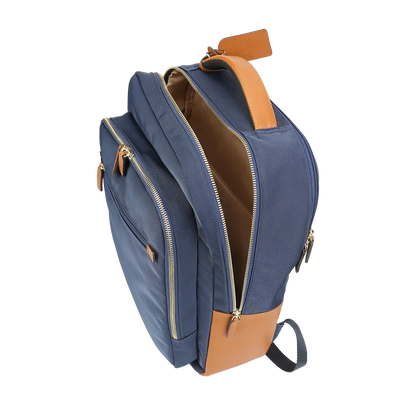 Nylon & Leather Laptop Backpack – Navy with Brown Trim (16")