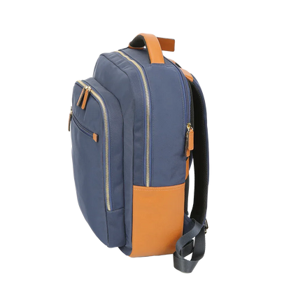Nylon & Leather Laptop Backpack – Navy with Brown Trim (16")