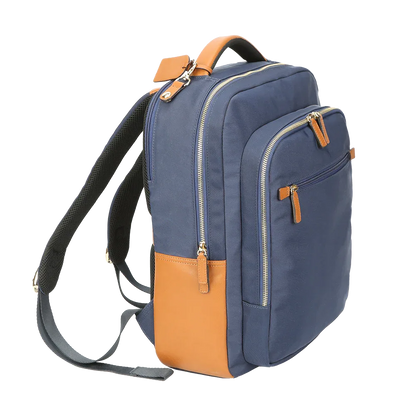 Nylon & Leather Laptop Backpack – Navy with Brown Trim (16")