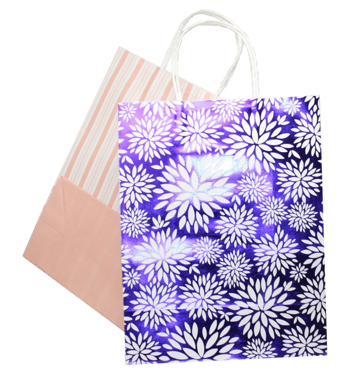 Lot de 2 grands sacs cadeaux en kraft à rayures florales
