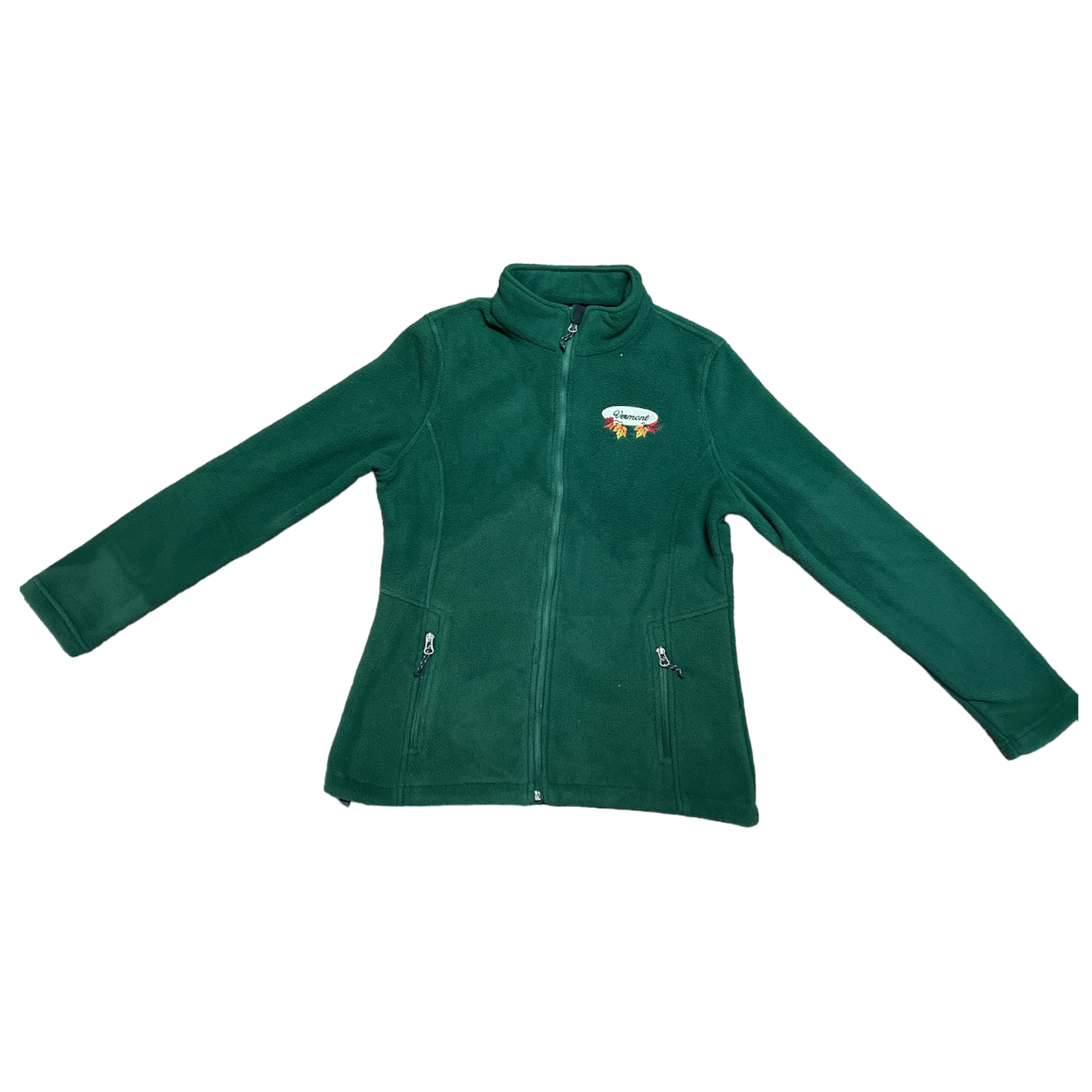 Women’s Full Zip Fleece Jacket – White Fall Leaves Oval Embroidery