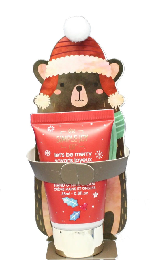 Winter Berry Hand Cream Mini Stocking Stuffer red 25ml tube in a bear gift holder with Santa hat on Tampa Home & Garden Store