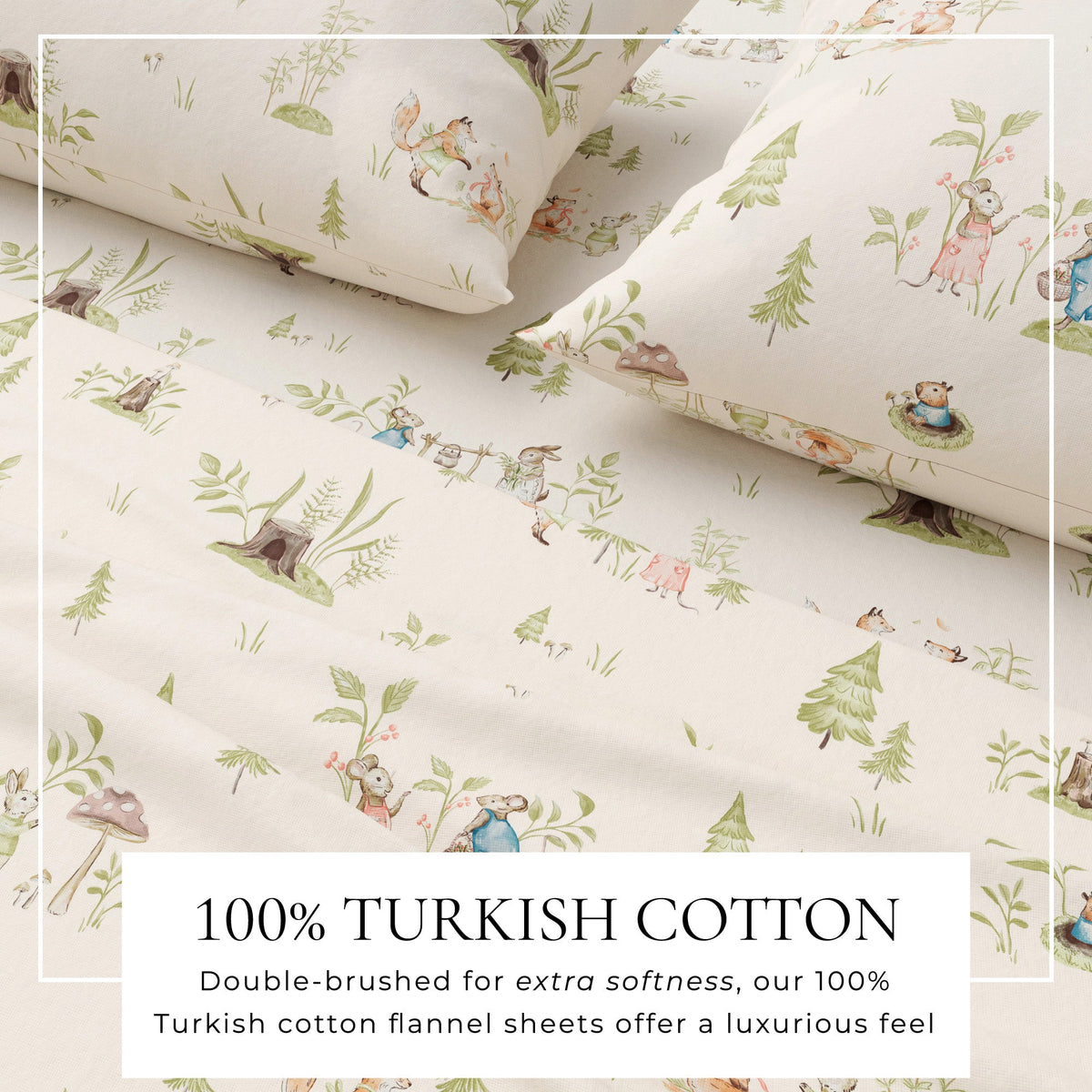 100% Turkish cotton flannel sheet set Great Bay Home Kids' Christmas beige woodland pattern on Tampa Home & Garden Store