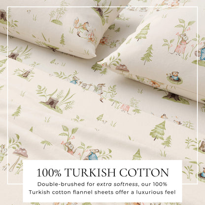 100% Turkish cotton flannel sheet set Great Bay Home Kids' Christmas beige woodland pattern on Tampa Home & Garden Store