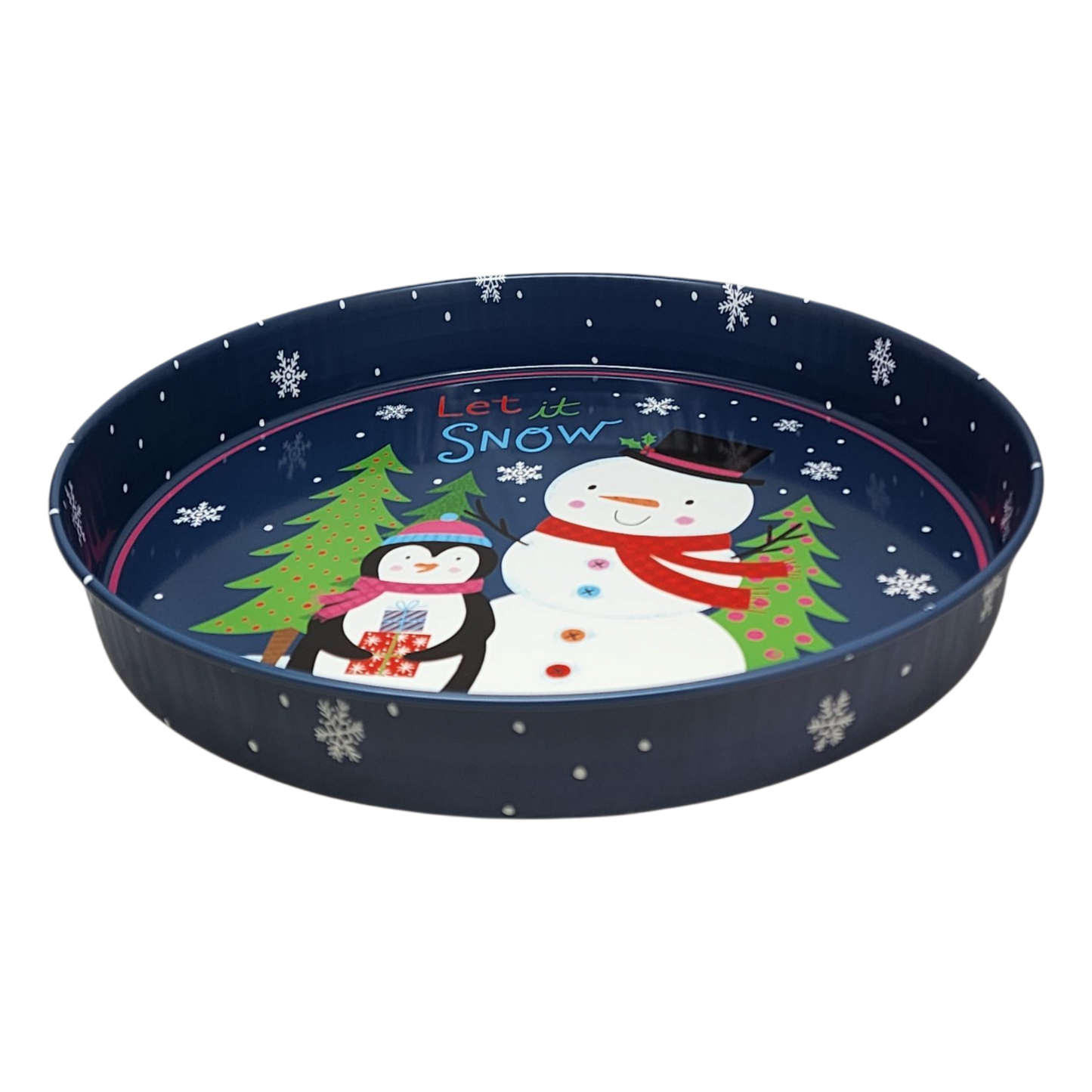 Huge Deep Round 13.5" Tray - Let it Snow