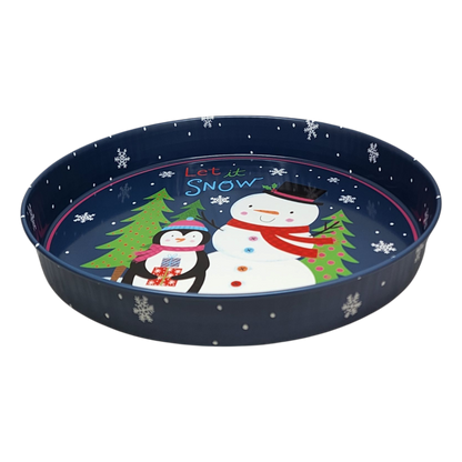 Huge Deep Round 13.5" Tray - Let it Snow