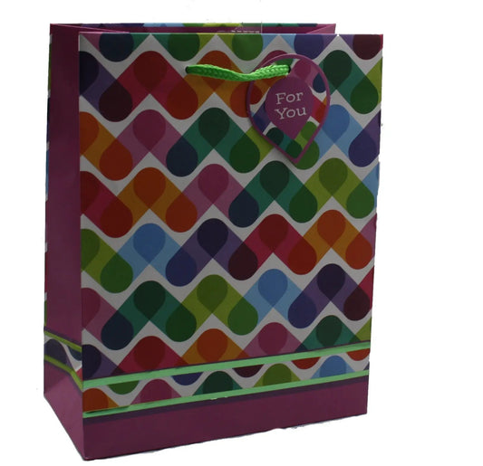 Rainbow geometric gift bag with For You tag and colorful teardrop pattern on Tampa Home & Garden Store