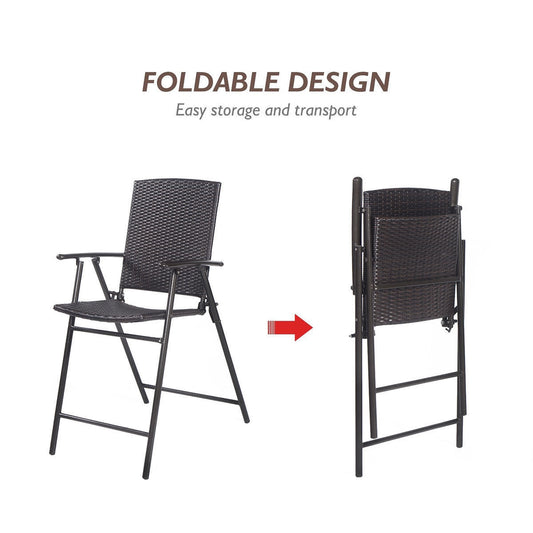 Set of 4 Folding Rattan Bar Chairs with Footrests and Armrests for Outdoors and Indoors - Tampa Home & Garden Store
