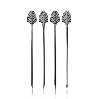 Art Deco Cocktail Picks of Gunmetal and Set of 4