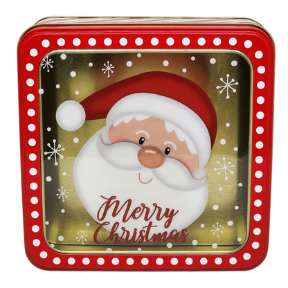 Boîte à biscuits carrée avec fenêtre - Joyeux Noël, visage du Père Noël