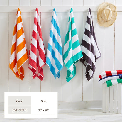Cotton And Velour Cabana Stripe Beach Towel