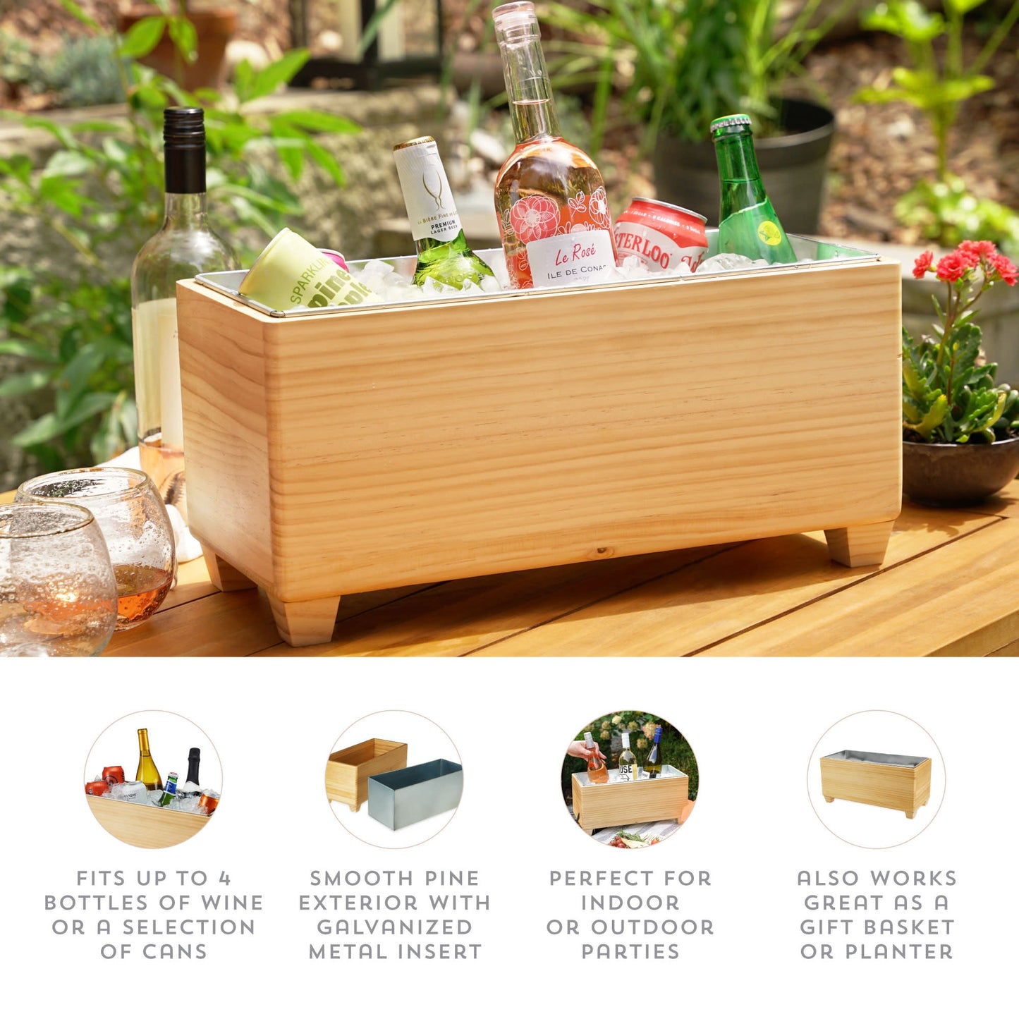 Natural Wood Tub and Galvanized Steel Liner
