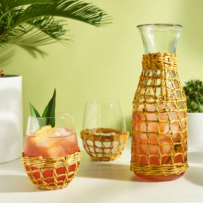 Island Carafe and Two Stemless Glasses Set