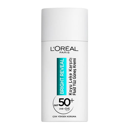Sunscreen L’Oréal Paris Bright Reveal SPF 50+; white bottle with teal Bright Reveal label on Tampa Home & Garden Store