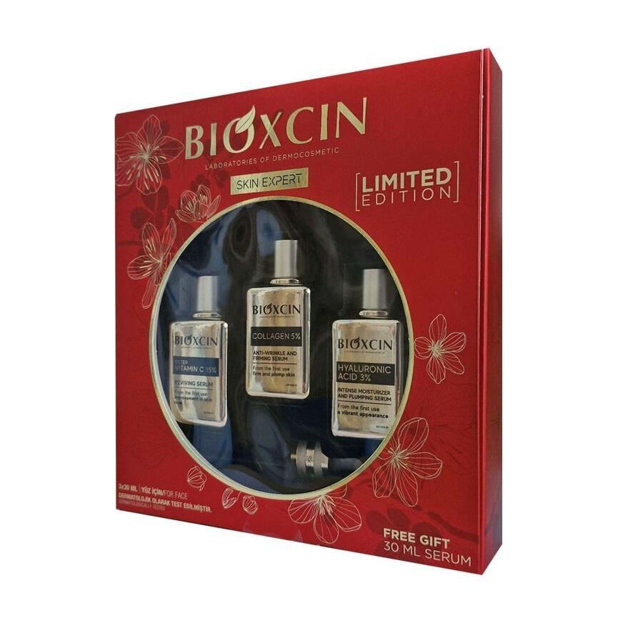 Bioxcin Skin Expert gift set with vitamin C, collagen & hyaluronic acid serums in a red box on Tampa Home & Garden Store