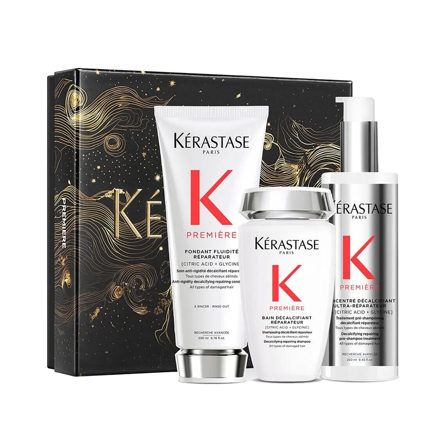 Kerastase Premier 3-piece hair repair set with white tube, white jar, and silver bottle on Tampa Home & Garden Store