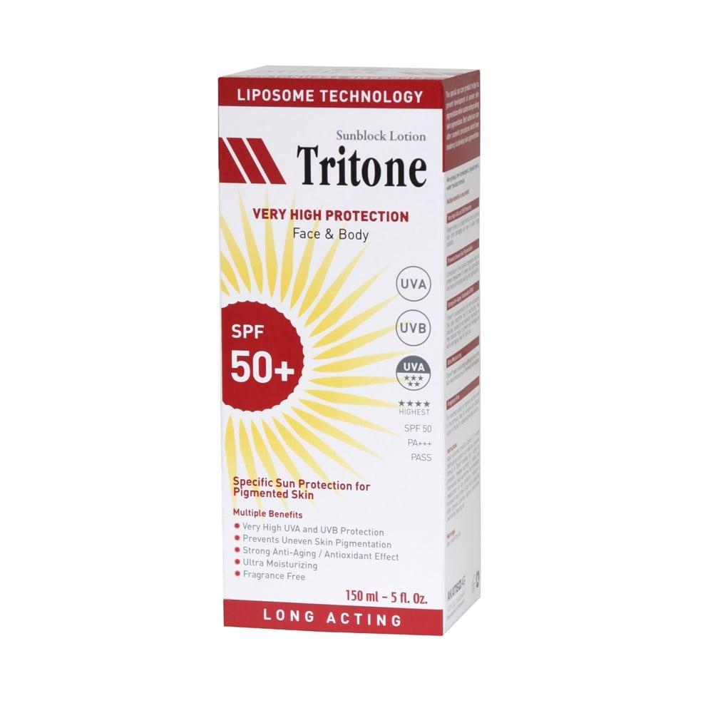 Sunscreen Tritone SPF50+ lotion by Beauty Care Bag with sunburst graphic, liposome tech, 150 ml on Tampa Home & Garden Store