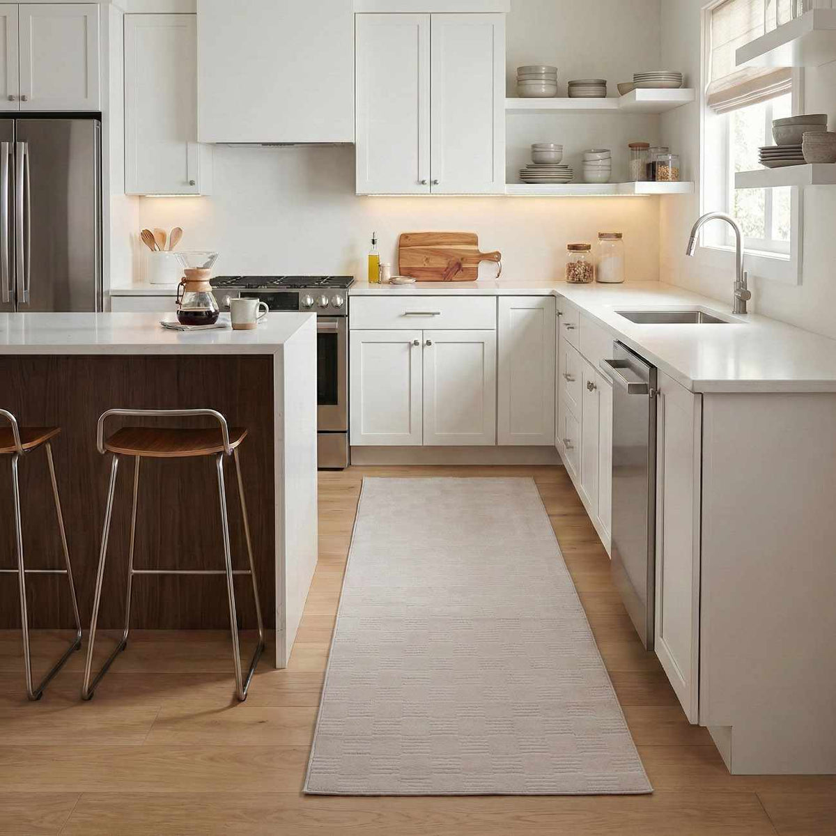 Kazuma Cream Checkered Washable Area Rug, cream checker kitchen runner by Boutique Rugs on Tampa Home & Garden Store