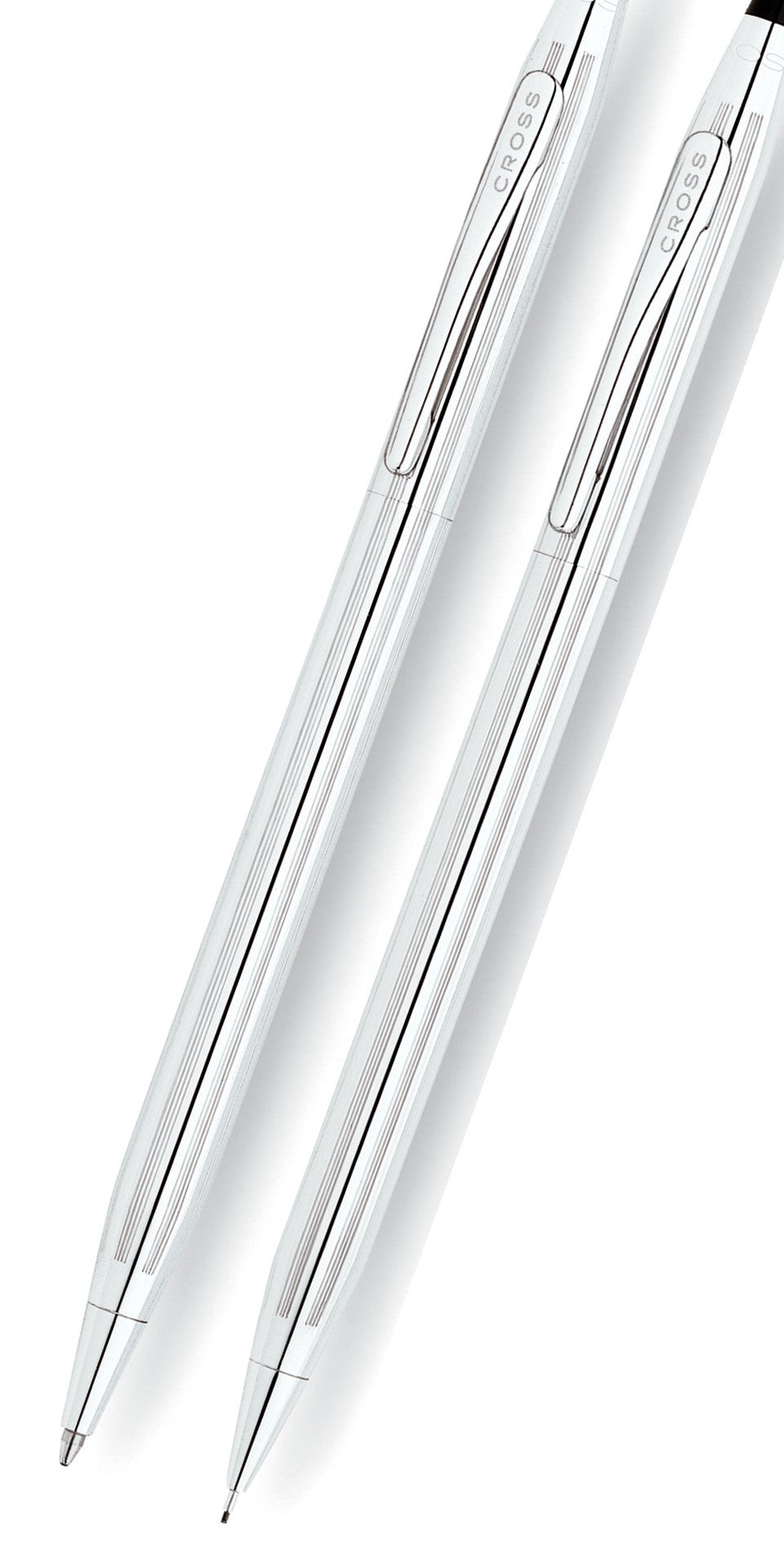 A.T. Cross Classic Century chrome pen and pencil set, two silver instruments with CROSS clips on Tampa Home & Garden Store
