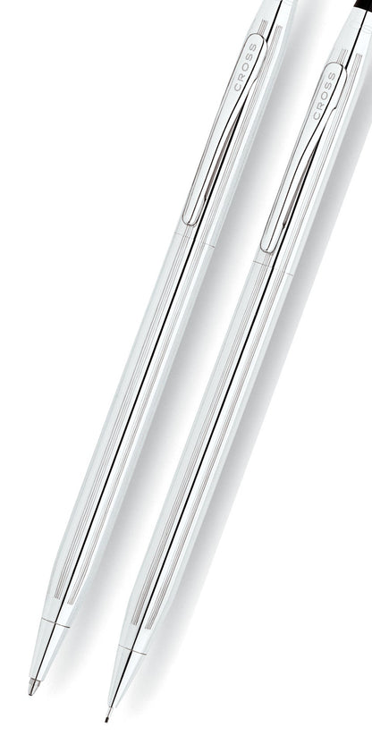 A.T. Cross Classic Century chrome pen and pencil set, two silver instruments with CROSS clips on Tampa Home & Garden Store