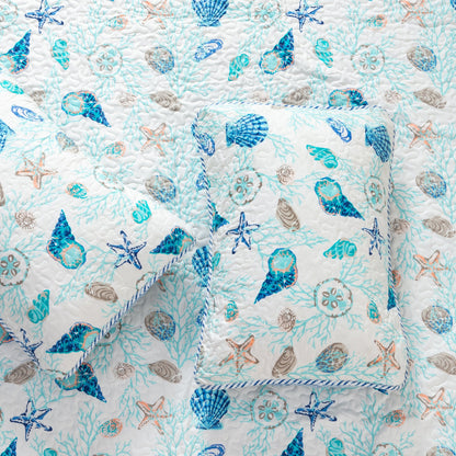 Coastal Blue Microfiber Quilt Set and Bedding