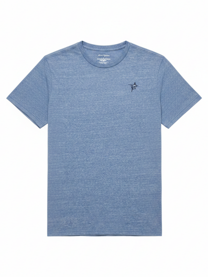 Blue heather Oasis SS Tee, short sleeves with small left chest White Water Life logo on Tampa Home & Garden Store