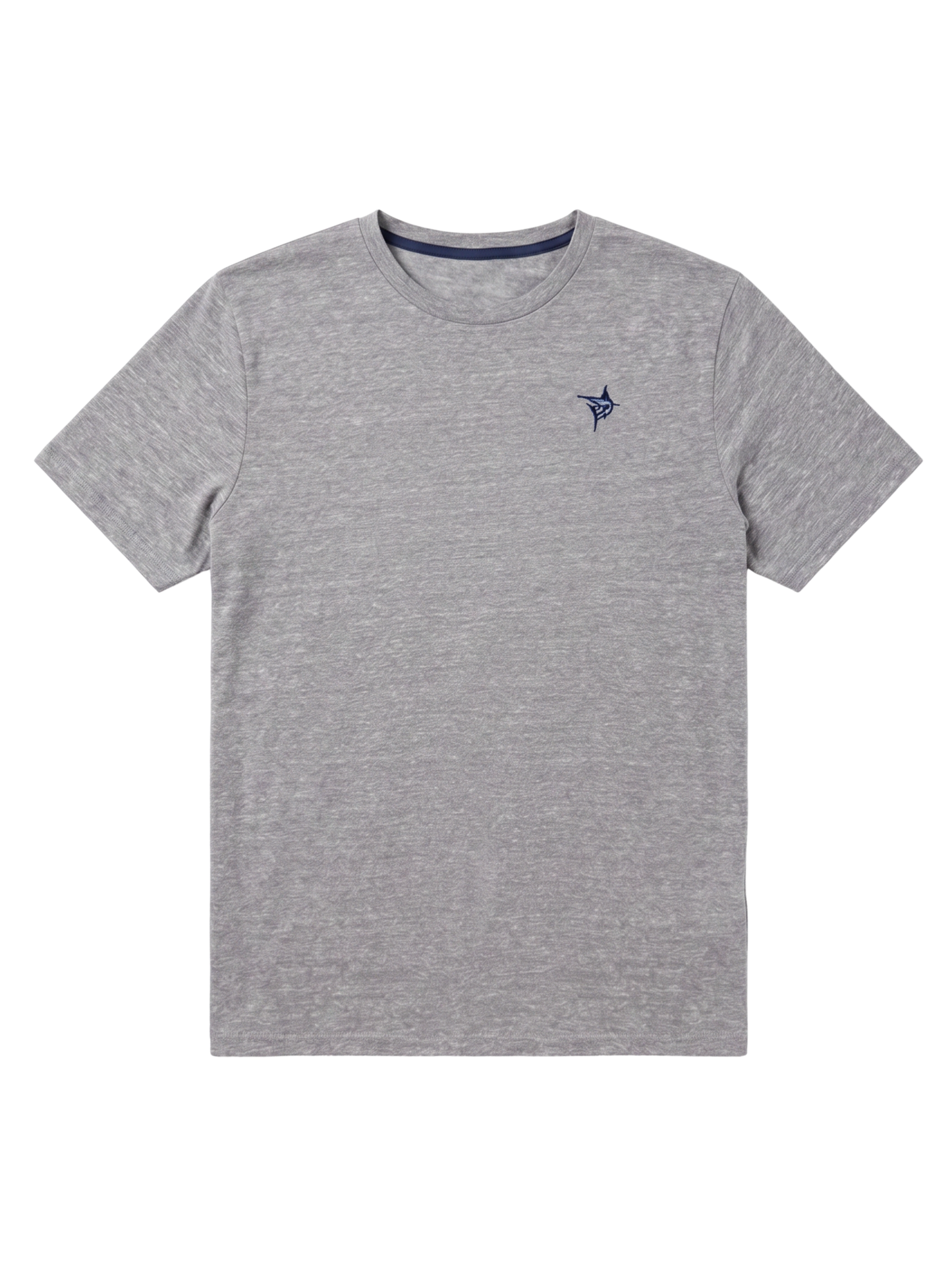 Oasis SS Tee by White Water Life, heather gray short-sleeve with navy chest embroidery on Tampa Home & Garden Store