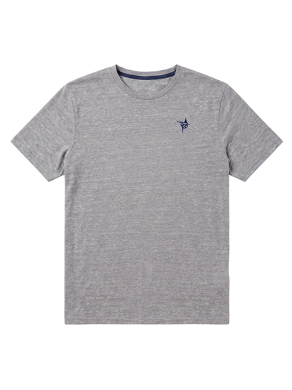 Oasis SS Tee by White Water Life, heather gray short-sleeve with navy chest embroidery on Tampa Home & Garden Store
