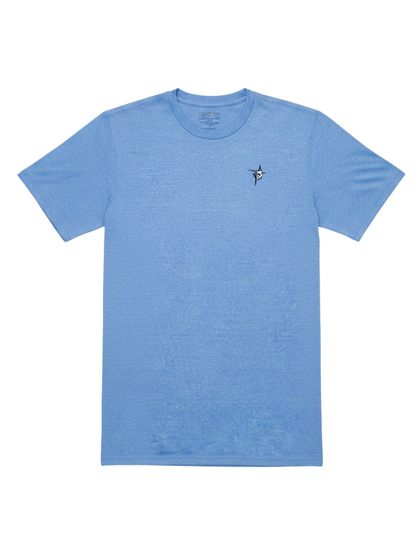 Oasis SS Tee light blue heather tee with small left chest logo by White Water Life on Tampa Home & Garden Store