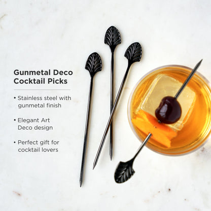 Art Deco Cocktail Picks of Gunmetal and Set of 4