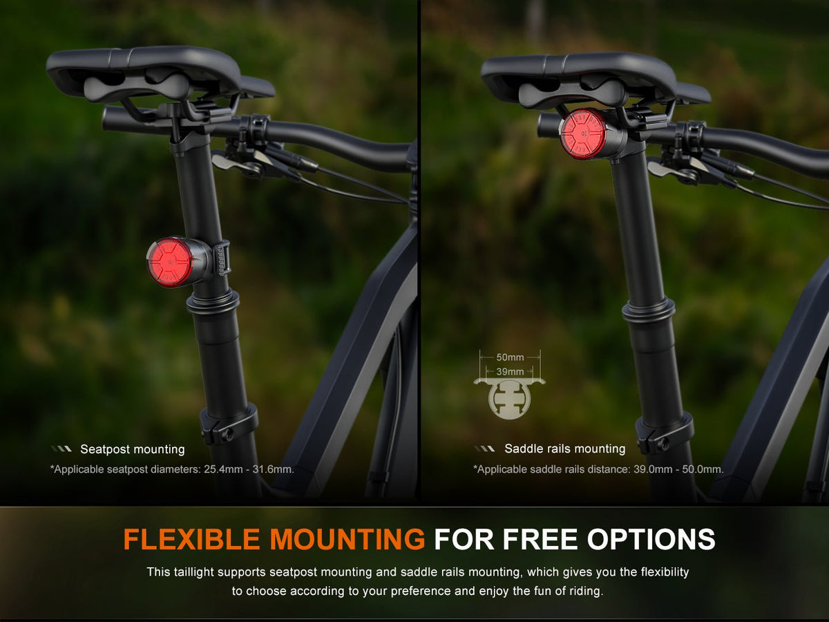 Fenix BC06R Smart-Brake Taillight red bike light seatpost mounted with saddle-rail on Tampa Home & Garden Store